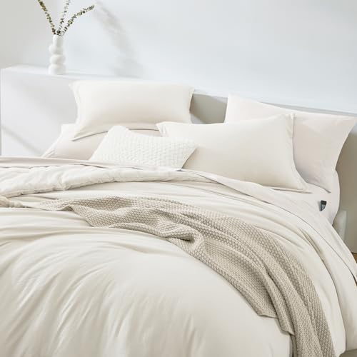 Image of Queen Comforter Set-7 Pieces Soft Prewashed Bed in a Bag Queen Bedding Sets | All Season Comforter with Sheets, Pillow Shams & Pillowcases, White
