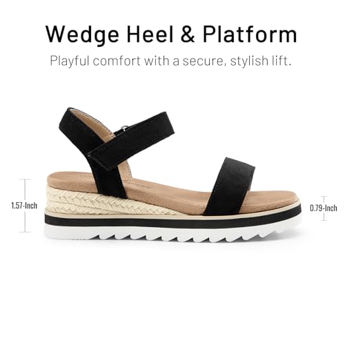 Image of Athlefit Girls Platform Wedge Sandals Open Toe Espadrille Sandals Ankle Strap Summer Dress Shoes for Toddler Little Big Kid