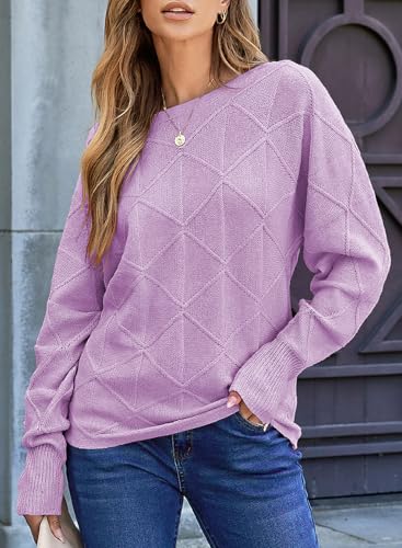 Image of EVALESS Casual Crewneck Sweaters for Women Fall Winter 2026 Lightweight Long Batwing Sleeve Pullover Sweaters Tops Clothes