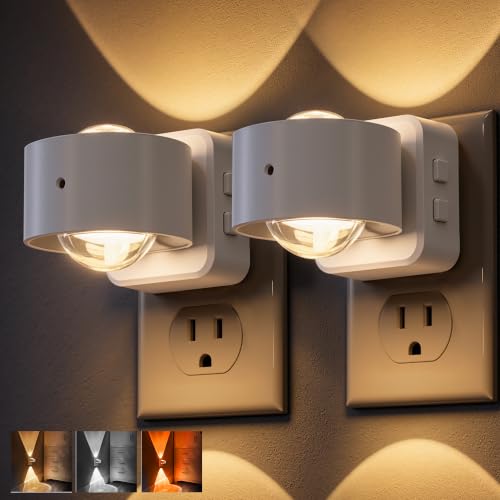 Image of L LOHAS LED Night Light Projector, Night Lights Plug into Wall, 2000K /3000K /5000K Adjustable Color Temperature Nightlight, Rotating White Nightlight with Light Sensor for Bathroom, Hallway, 2 Pack