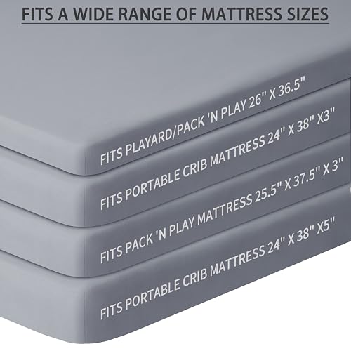 Pack and Play Sheets Fitted, 2 Pack Pack n Play Sheets for Graco Pack n Play Mattress, Unisex Playard Sheets for Boys Girls(Dark Green & Dark Grey, 38 X 26 Inch)