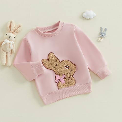 Toddler Baby Boy Girl Easter Outfit Bunny Embroidery Sweatshirt Long Sleeve Pullover Shirt Tops Spring Clothes3
