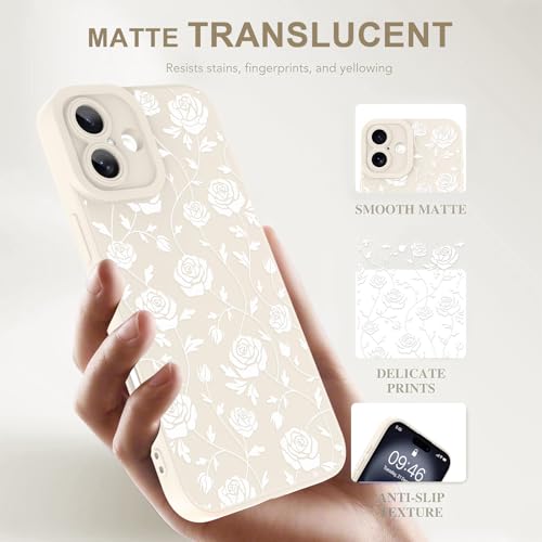 Image of Designed for iPhone 16 Case, Cute Rose Flower Floral Pattern Design, Slim Soft TPU Liquid Silicone Protective Cover for Women Girls - White