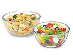 CELLO Ornella Round Glass Mixing Bowls for Kitchen Set of 2 Pcs, 500 ml Transparent | Freezer & Fridge Safe, Microwave Oven & Dishwasher Safe Toughened Crystal Glass Bowls for Serving Mixing Dining