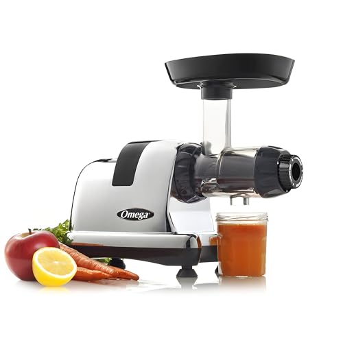 Image of Omega Cold Press Juicer Machine, Vegetable and Fruit Juice Extractor and Nutrition System Makes Nut Milks Baby Food and Sorbets, Triple-Stage 80-RPM Slow Masticating Juicer, 200-Watts, Chrome