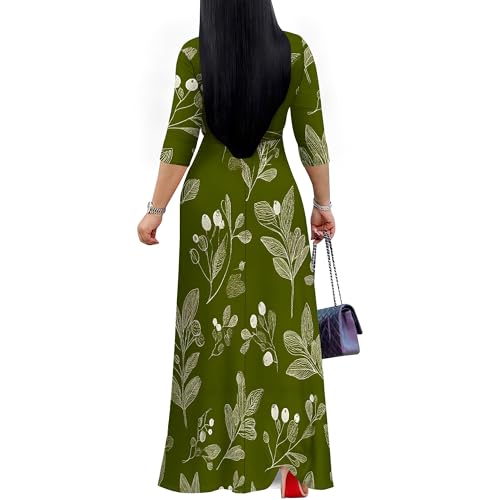 Image of Women's V Neck Floral Maxi Dress 3 /4 Sleeve Plus Size Boho Wrap Flowy Long Dresses with Belt