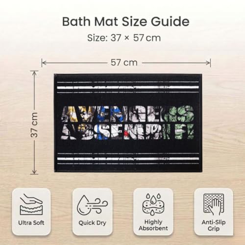 Image of Athom Living Premium Anti Slip Printed Kids Bathmat, Durable Nylon Fabric, Soft Texture, Easy to Clean, Stylish Home Decor Mat for Doorway & Kids Room, 37x57 cm, Multicolor (Avenger Assembled)