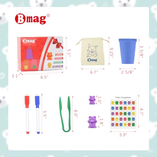 Image of Bmag Counting Bears with Matching Sorting Cups, Preschool Math Learning Game with 24 Big Bears, 24 Little Bears, STEM Educational Learning Activities Gifts for Kids Age 3 4 5 Year Old