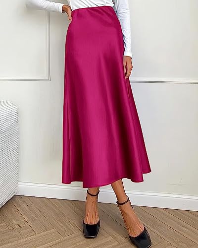 Image of BTFBM 2026 Summer Womens Skirts Silk Elegant High Waist Flowy Long Satin A-Line Midi Skirt Cocktail Wedding Party
