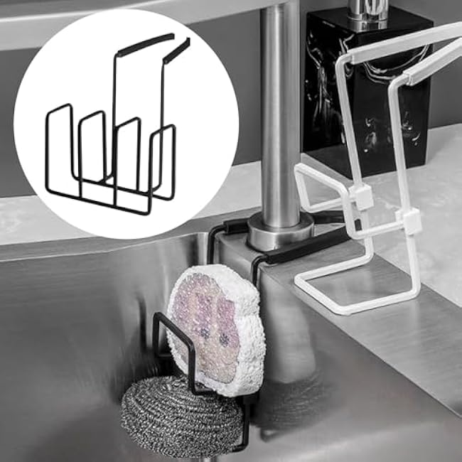 Kitchen Faucet Hanging Sponge Holder Hanging Storage Rack Multipurpose Trendy Easy Installation for Cafe Dorm Hotel Farmhouse, Black