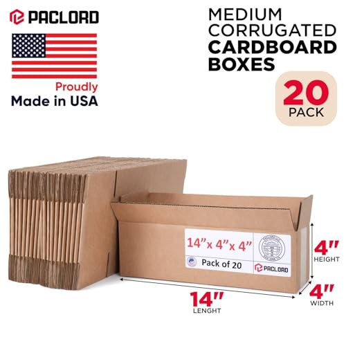 Image of Long Cardboard Boxes 14 inchL x 4 inchW x 4 inchH (Pack of 20) - USA-Made Packing Boxes for Moving, Shipping, or Storage - USPS, UPS, FedEx Approved - Professional Packing Supplies for Moving