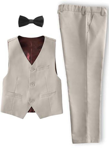 Image of YuanLu Boys Suit Homecoming Dresses for Kids Ring Bearer Outfit Suits Tuxedo Formal Vest and Pants Suit Set