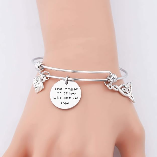 SEIRAA The Power Jewelry Triquetra Bracelet Book Charm Wire Bangle Witches Jewelry Inspirational Gift3