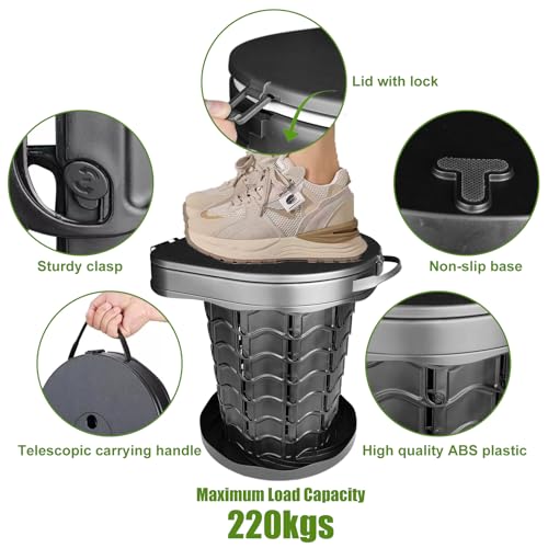 YSWOVUO Campingtoilette Faltbar, 220kg Camping Toiletten Mobile, Camping Klo Portable mit 10 Stück Toilettenbeutel, Klapptoilette für Camping, Wandern, Angeln, Reisen