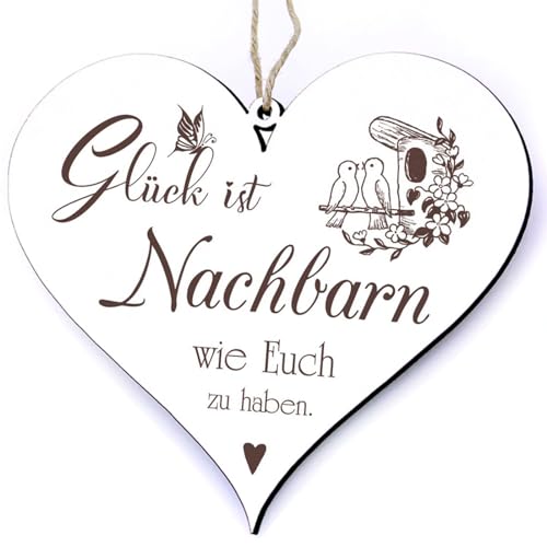 Nachbarn Holz Schild Deko Herz - Glück ist Nachbarn wie Euch zu haben + Anhänger Beste Nachbarn der Welt - Nachbarin Nachbar Nachbarschaft Weihnachten Geburtstag