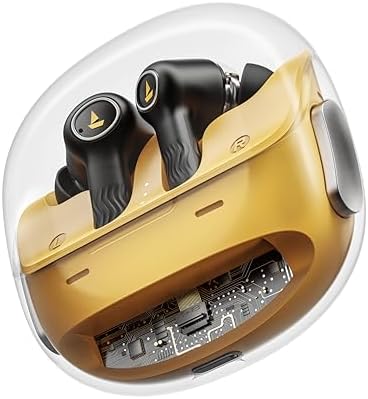 boAt Nirvana Crystl, Transparent Case,Spatial Audio, ANC(~32dB), 100Hrs Battery,4Mics ENx,App Support, Bluetooth Earbuds, TWS Ear Buds Wireless Earphones with mic (Yellow Pop)