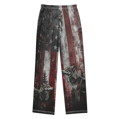 Pajama Pants Stripes American Flag Wolf Long Sleep Pants Lounge Bottoms2