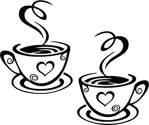 Black 15''X 18'' Dual Coffee Cup Pattern Sticker Wall Decals Home Art Décor