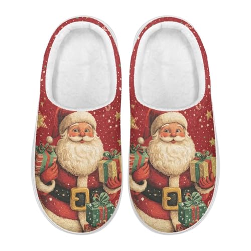 Slippers for Women Warm Flannel Hard Sole Slippers Holiday Decor 5-112