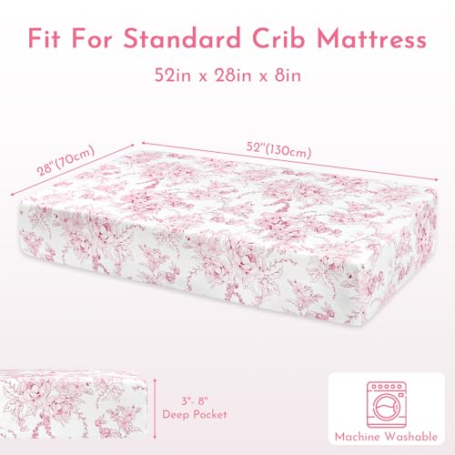Image of DILIMI Fitted Crib Sheets for Baby Boys and Girls, Ultra-Soft Breathable Baby Crib Sheet Fits Standard Crib and Toddler Mattress, Pink Floral