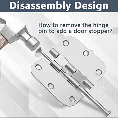 HOSOM 24 Pack Rounded Door Hinges Brushed Nickel 3.5 x 3.5 inch with 5/8 Radius, Satin Nickel 3 1/2 Interior Door Hinges, 3 ½"x 3 ½" Silver Hardware by HOSOM - Image 5