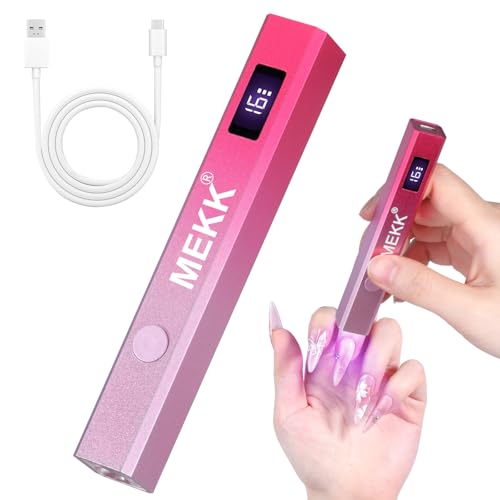 MEKK Metal Handheld UV Light for Gel Nails,Mini UV LED Nail Lamp with LED Screen and Cordless Flash Cure Nail Lamp with Visible Timer,Portable Nail Light - Pink