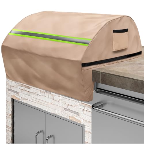 DearHoHo Built in Grill Cover for Blaze Premium LTE 32-Inch - Heavy Duty 600D Waterproof with Reflective Strips and Plush Lining Universal 4-Burner Gas Grill Protector Khaki