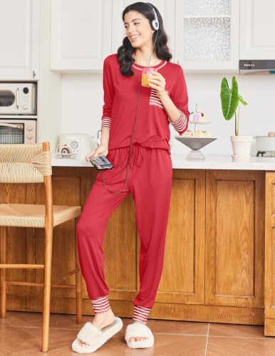 Image of Ekouaer 2 Pack Womens Pajama Sets Long Sleeve Lounge Sets Soft Pj Loungewear Sleepwear