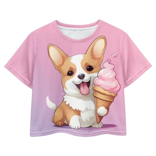 Image of Girl Crop Top Shirts for Summer Cute T Shirts Short Sleeve Tees for Kids 5-16
