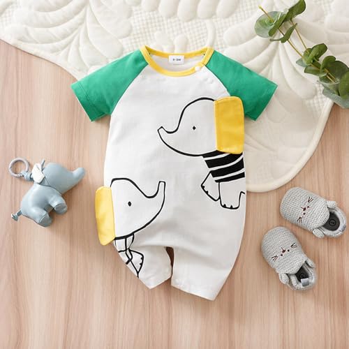 Image of Hopscotch Baby Boys Animal Print Short Sleeves White Rompers