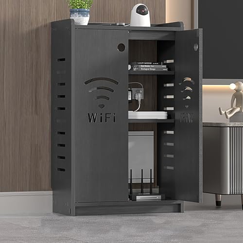 ルーター収納ボックス Wi-Fi ラック パンチレスラックWifiラック、テレビセットトップボックスの収納に役立ちます 隠しコード管理コンテナ(Gray,80cm/31.5in)