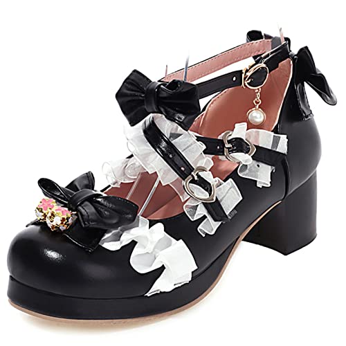 Mary Janes talon carré plateforme pour femme style Lolita à volants