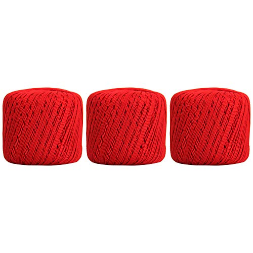Image of ThreadArt 100% Cotton Crochet Thread Size 3, 3 Ball Pack, Red 12 | Soft pure cotton crochet thread for lace, doilies, amigurumi and crafts. Smooth finish with crisp stitch definition.
