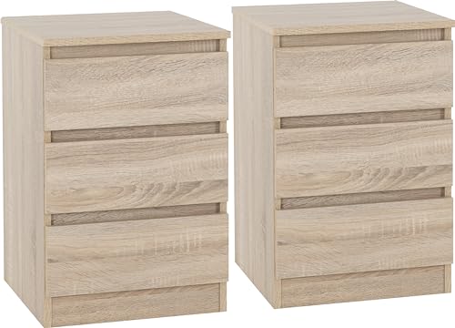 Seconique Malvern 3 Drawer Bedside (PAIR) in Sonoma Oak Effect