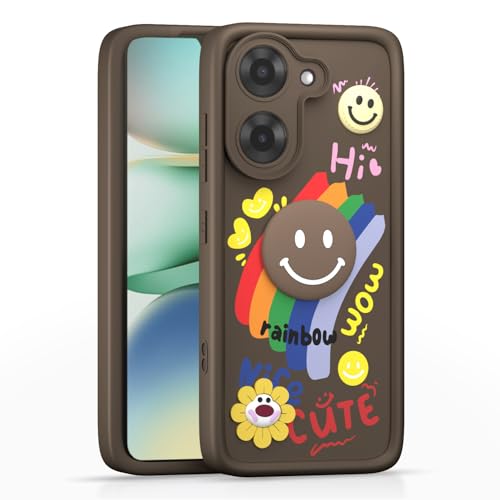 Image of Pikkme Back Cover for Poco C71 / Redmi A5 | Soft Silicone| Cute Rainbow Smile & 3D Cartoon Flower Design | Shockproof Raised Camera Protection Bumper Case (Brown)