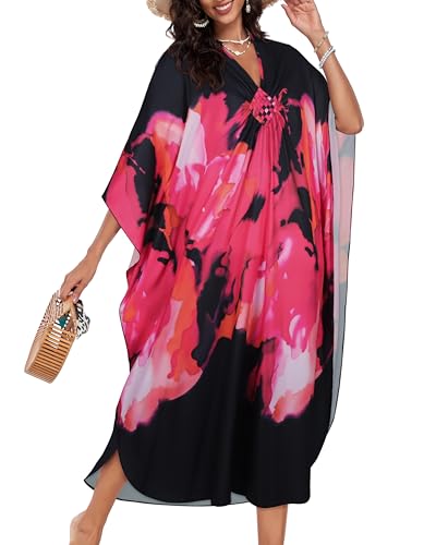 Image of Kaftan Dresses for Women V Neck Caftans Batwing Sleeve Beach Cover Ups | JILUVIN Plus Size Long Floral Print Dress, Loose Fit Maxi Casual Moomoo, Lounge House Mumu Nightgown Summer Vocation 2026