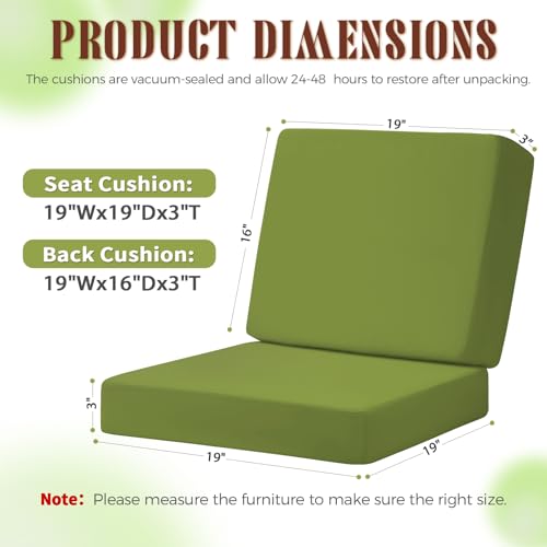 Image of Deep Seat Patio Cushions Set, 19x19 Inch Waterproof & Fade Resistant Outdoor Chair Cushions, Thick Padded Replacement Sofa Cushions for Garden Yard Furniture