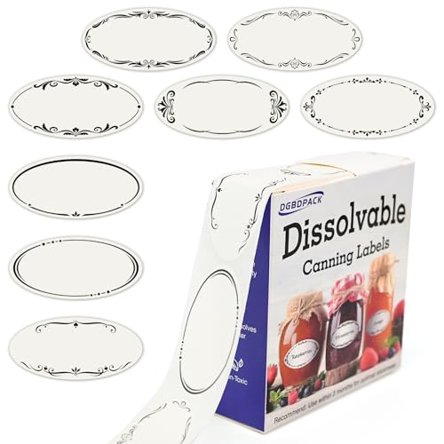 DGBDPACK 400 Dissolvable Canning Labels for Mason Jars, Small Pantry Labels 1 x 2⅛ inch, Water-Soluble Stickers-8 Designs