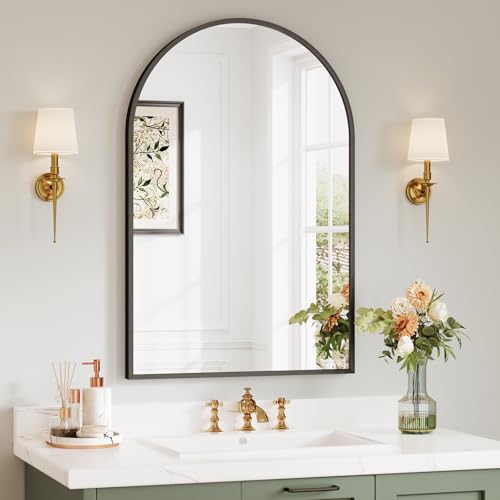 Dripex Espejo Arqueado Pared, con Marco de Aluminio, Espejo en Forma de Arco Pared Decorativo, para Comedor Salón Pasillo Recibidor y Baño, 50x75 cm