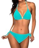 Tempt Me Women Teal Triangle Bikini Sets Halter Two Piece Sexy Swimsuit String Tie Side Bathing Suit L
