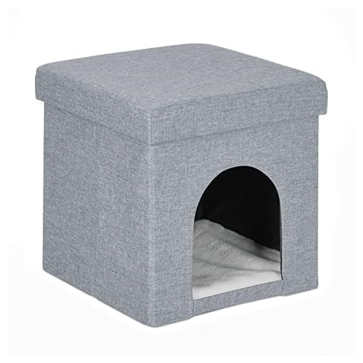 Relaxdays Grotte pour Chat et Petit Chien, Tabouret Pratique, Lieu de Refuge, HxLxP : 38,5 x 37 x 37 cm, Gris Clair