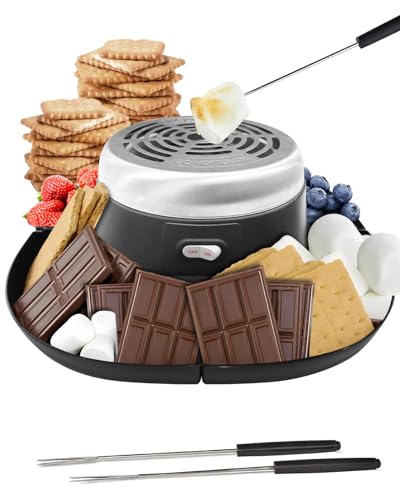 Electric S'mores Maker Tabletop Indoor Smores Kit, Flameless Electric Marshmallow Roaster, With 4 Marshmallow Roasting Sticks and 4 Trays Movie Night Supplies