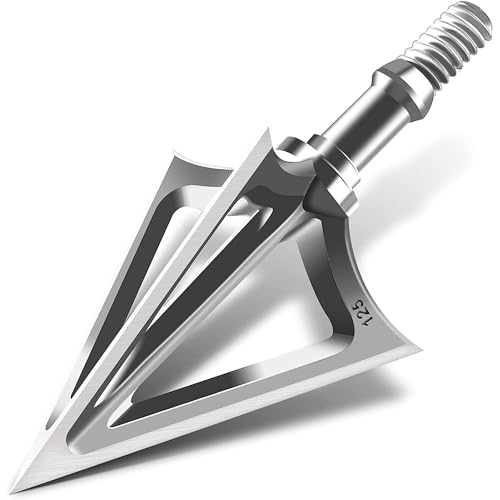 Bgary 12 Pack Hunting Broadheads 125 Grain 3 Fixed Blades 420 Stainless Steel Screw-in Arrow Tips Archery Arrowhead for Crossbow and Compound Bow