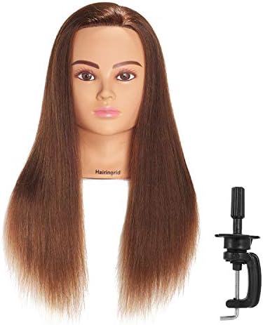 Hairingrid Mannequin Head 24"-26"100% Human Hair Hairdresser Cosmetology Mannequin Manikin Training Head Hair and Free Clamp Holder (R71906LB0418H)