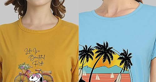 Image of Combo Women's T-Shirts, Cotton Half Sleeves Round-Neck Printed T-Shirt for Girls, & Women Tees (Pack of 2) 960-980-