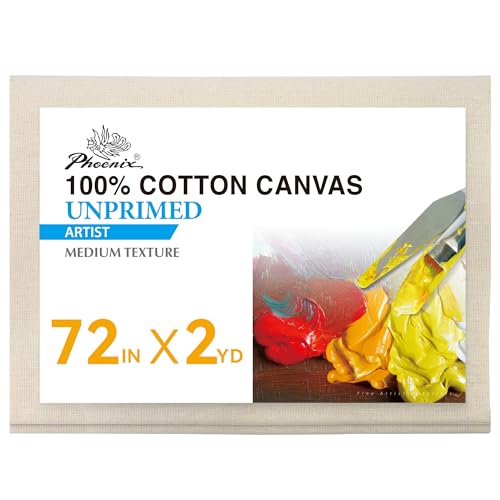 PHOENIX Canvas Fabric by The Yard - 72 Inch x 2 Yard (6 ft x 6 ft) - Cotton Duck Natural Material for Crafts Backing, Drop Cloth for Painting