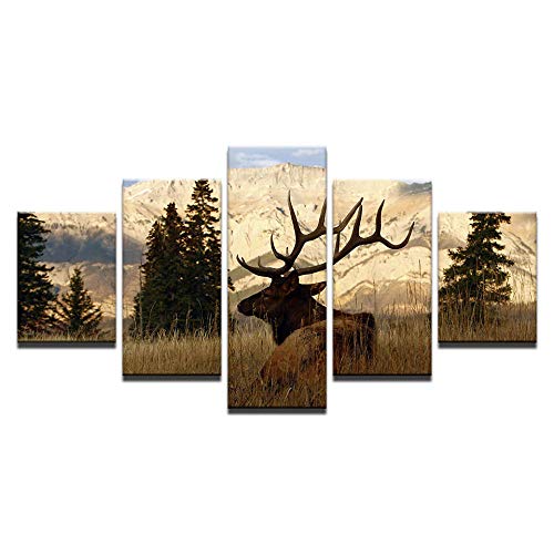 Impression sur toile 5 pièces Cerf cornu décoration murale HD moderne salon sans cadre