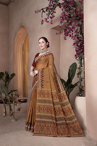Image of TAMAIRA FASHION Mulmul Pure Cotton Saree For Woman Sambalpuri Printed |Office Wear Daily Wear Sarees For Women Without Blouse Piece (Available in 10 Colours)