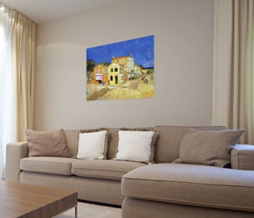 1art1 Vincent Van Gogh Poster Stampa Artistica su Tela La Casa Gialla, 1888 Quadro da Parete sulla Barella | Murale XXL | Immagine 80x60 cm