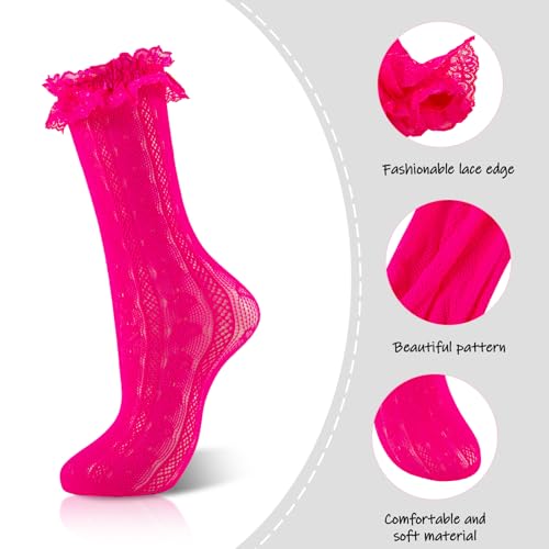 Image of Women Lace Ruffle Socks White Black Frilly Lolita Crew Dress Socks